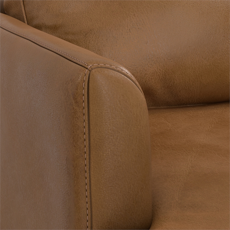 Pemberly Row Mid-Century 90inch Wide Sofa in Caramel Brown Genuine Leather