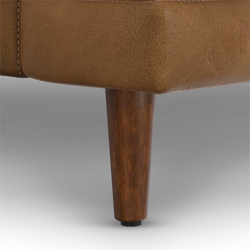 Pemberly Row Mid-Century 90inch Wide Sofa in Caramel Brown Genuine Leather