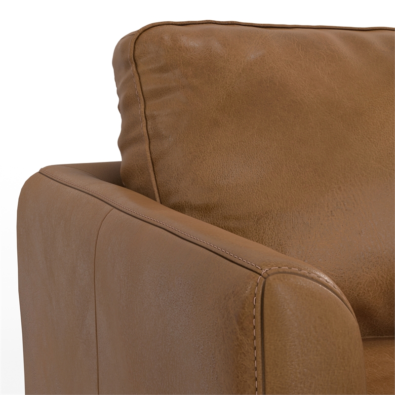 Pemberly Row Mid-Century 90inch Wide Sofa in Caramel Brown Genuine Leather