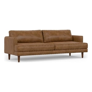 Pemberly Row Mid-Century 90inch Wide Sofa in Caramel Brown Genuine Leather
