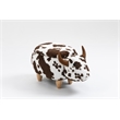 Pemberly Row Adorable Cow Traditional Fur Fabric & Wood Ottoman in Brown/White