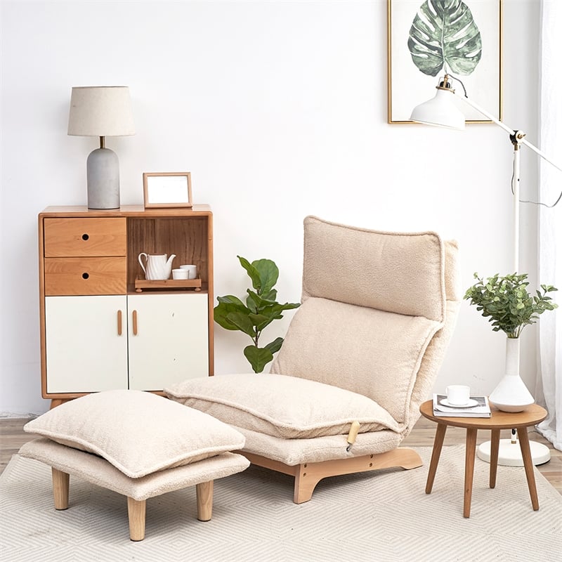 Pemberly Row Foldable Metal & Fabric Sofa Reclining Chair in White