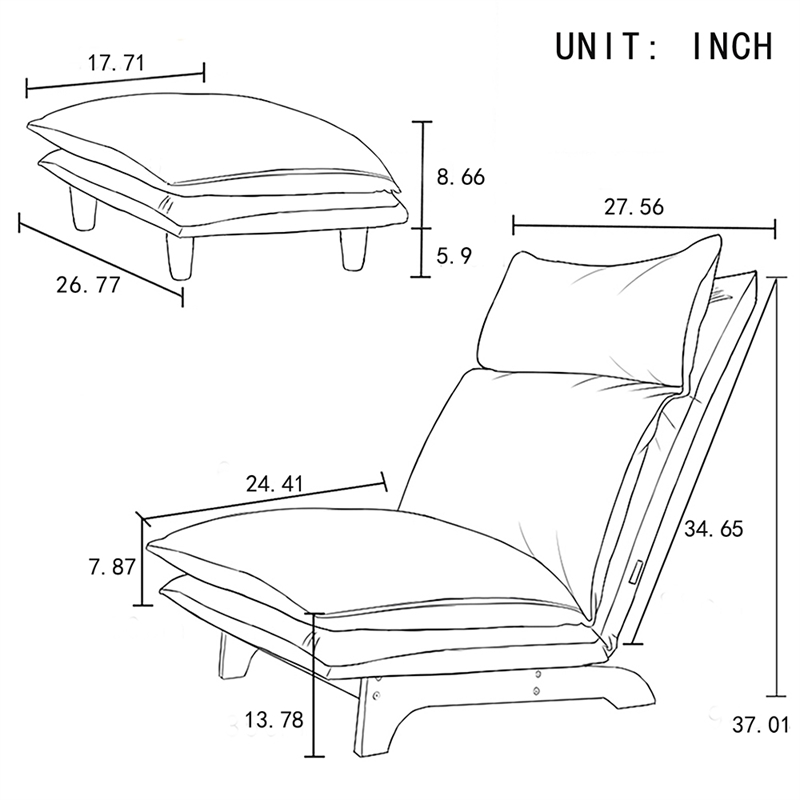 Pemberly Row Foldable Metal & Fabric Sofa Reclining Chair in White