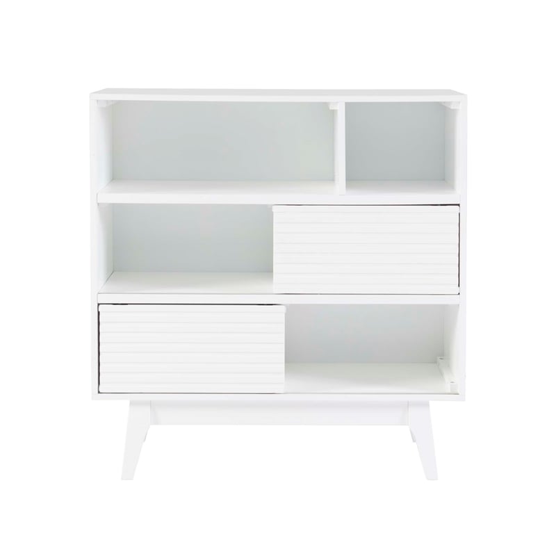 Pemberly Row Bookcase 3 Open Shelves 2 Sliding Door Panels in White