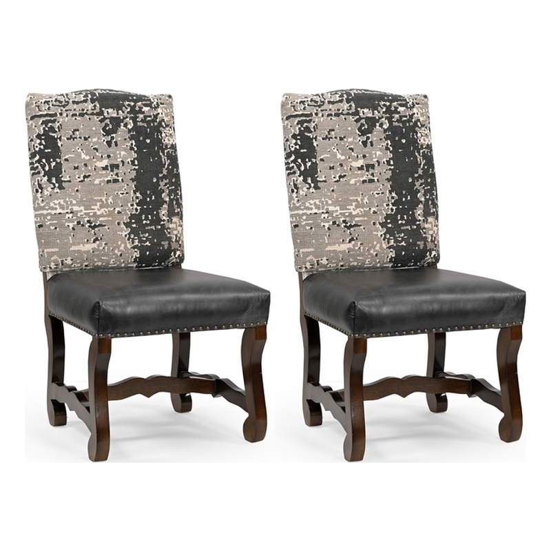 Pemberly Row Chenille/Leather Dining Chairs (Set of 2) in Gray/Black