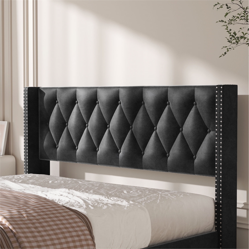 Pemberly Row 4-Drawer Velvet Queen Size Platform Bed in Black