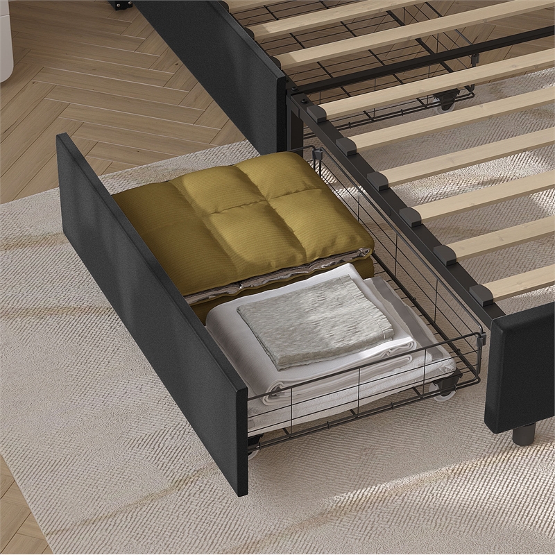 Pemberly Row 4-Drawer Velvet Queen Size Platform Bed in Black
