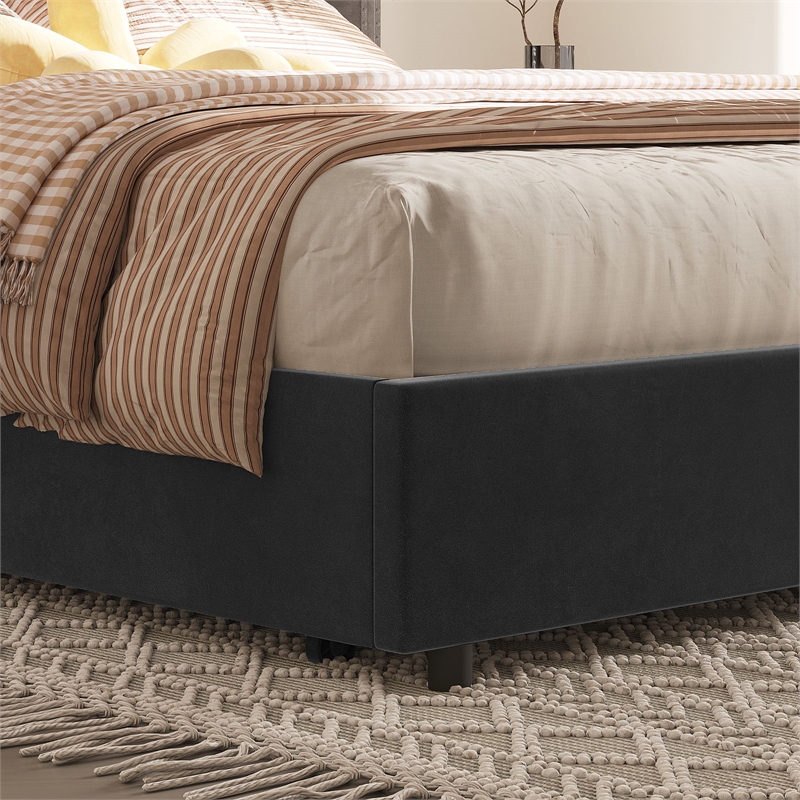 Pemberly Row 4-Drawer Velvet Queen Size Platform Bed in Black