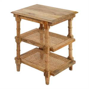 Pemberly Row Modern Chesterfield Wood & Cane Accent Table in Brown