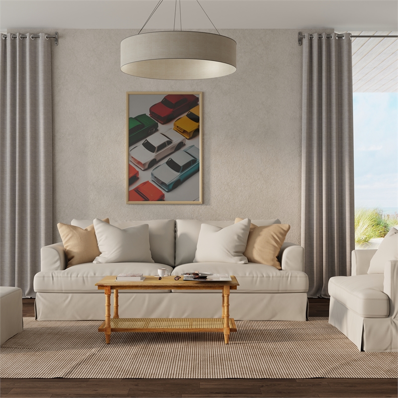 Pemberly Row Modern Chesterfield Wood & Cane Coffee Table in Brown