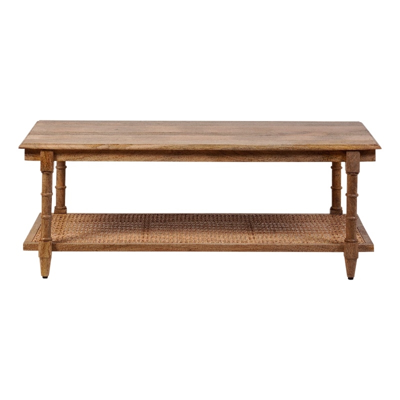 Pemberly Row Modern Chesterfield Wood & Cane Coffee Table in Brown