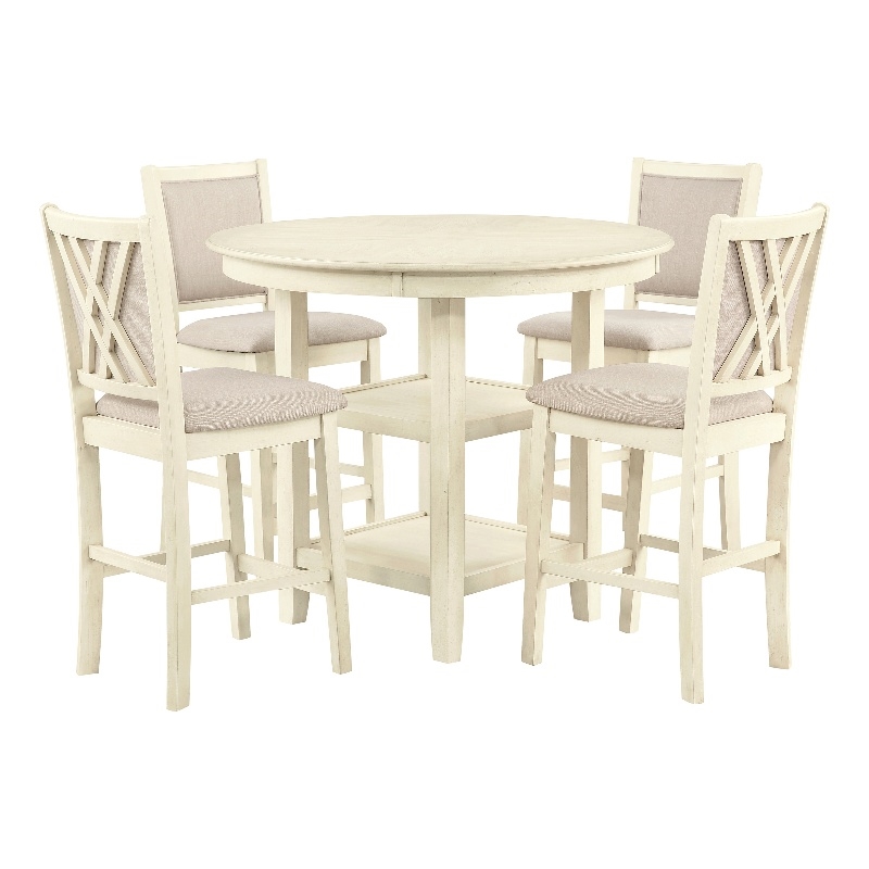Pemberly Row 5PC Round Wood Counter Set with 4 Chairs in Bisque Beige