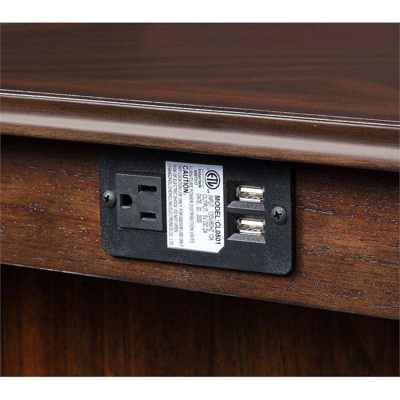 Pemberly Row 5-Piece Rectangle Wood & Fabric Counter Set in Cherry