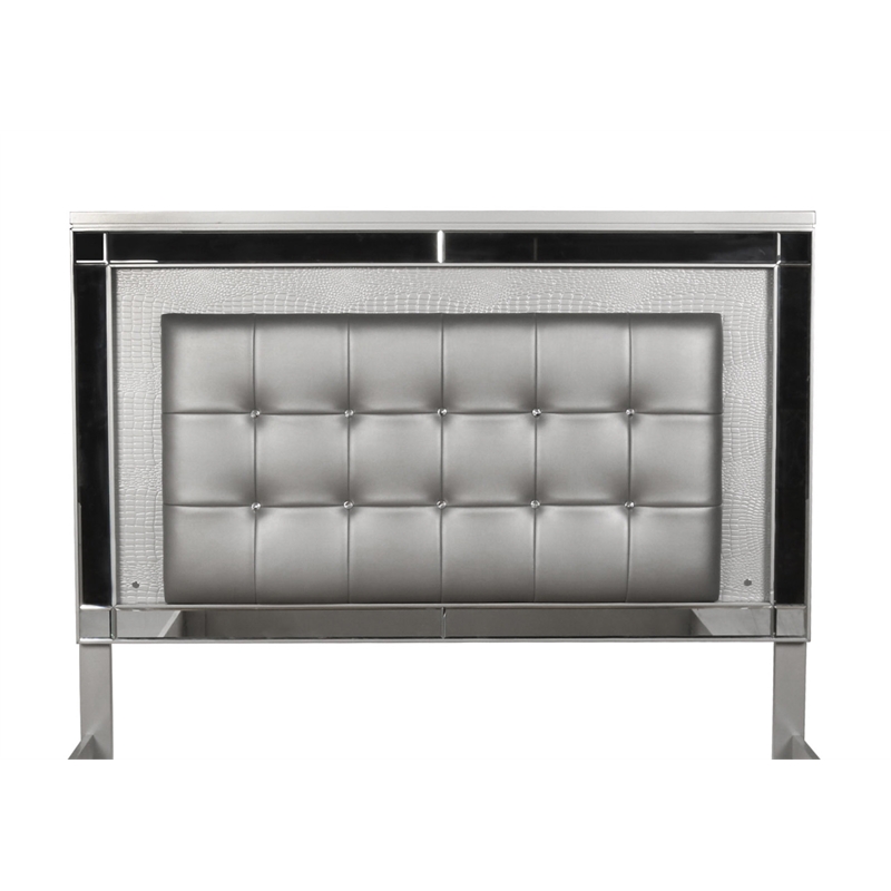 Pemberly Row Modern Solid Wood King Size Lighted Bed in Silver
