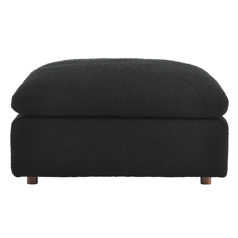 Pemberly Row Upholstered Boucle Fabric & Solid Wood Ottoman in Black