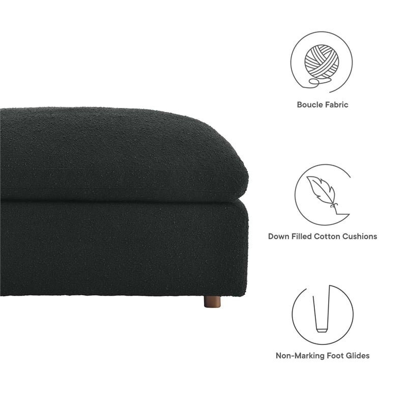 Pemberly Row Upholstered Boucle Fabric & Solid Wood Ottoman in Black