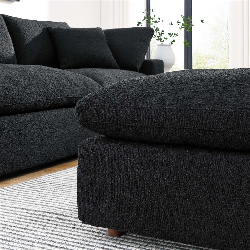 Pemberly Row Upholstered Boucle Fabric & Solid Wood Ottoman in Black