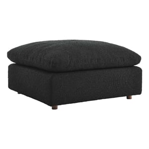 Pemberly Row Upholstered Boucle Fabric & Solid Wood Ottoman in Black