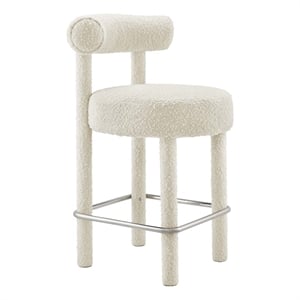 Pemberly Row 26&quot Upholstered Boucle Fabric Counter Stool in Ivory/Silver