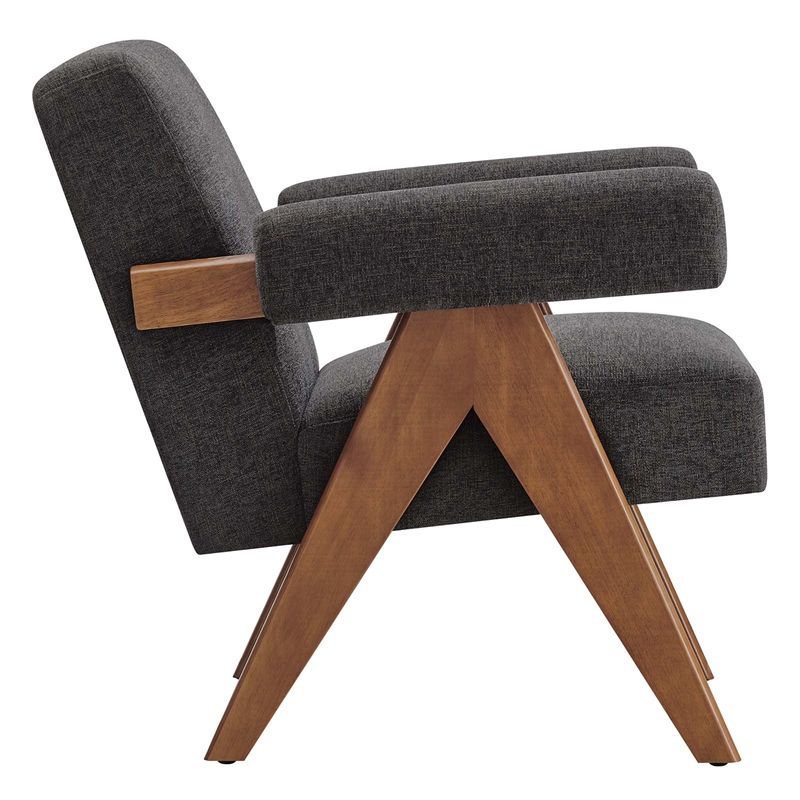Pemberly Row Upholstered Modern Heathered Fabric Armchair in Dark Gray