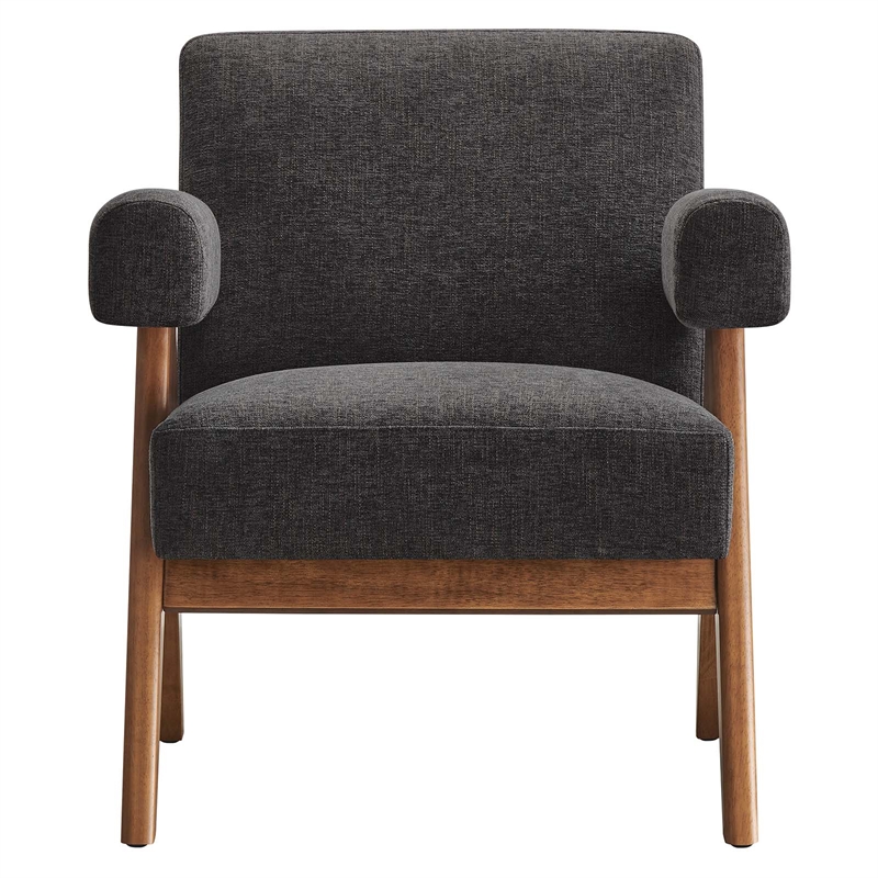 Pemberly Row Upholstered Modern Heathered Fabric Armchair in Dark Gray