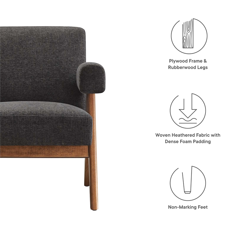 Pemberly Row Upholstered Modern Heathered Fabric Armchair in Dark Gray