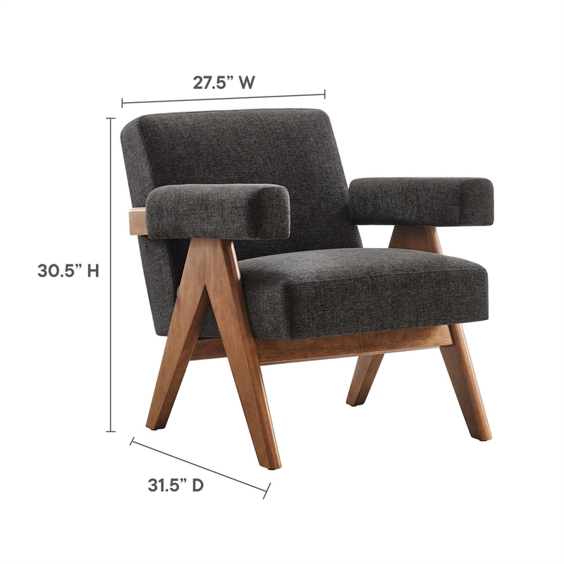 Pemberly Row Upholstered Modern Heathered Fabric Armchair in Dark Gray