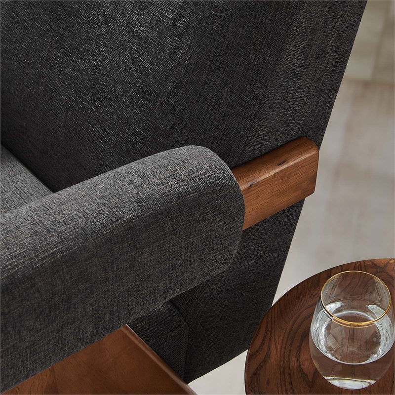 Pemberly Row Upholstered Modern Heathered Fabric Armchair in Dark Gray