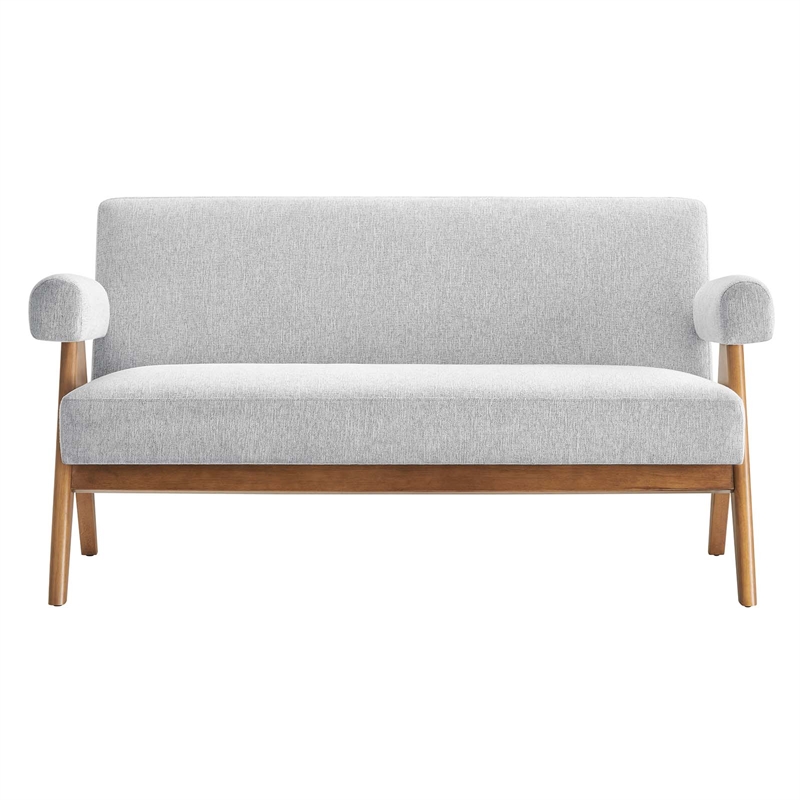 Pemberly Row Upholstered Modern Heathered Fabric Loveseat in Light Gray