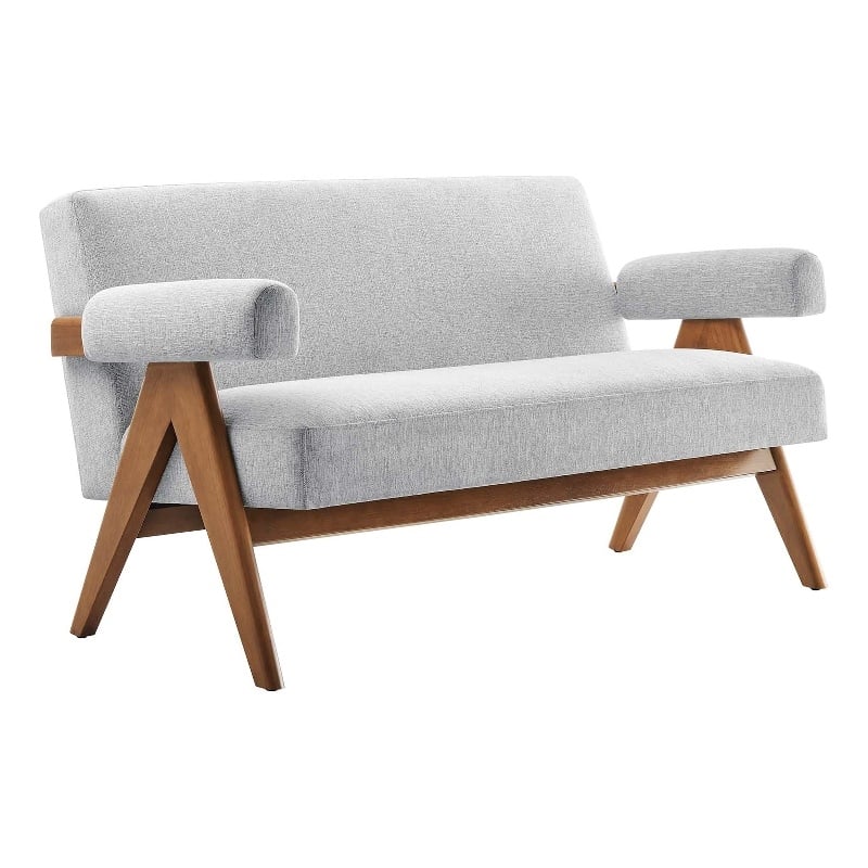 Pemberly Row Upholstered Modern Heathered Fabric Loveseat in Light Gray
