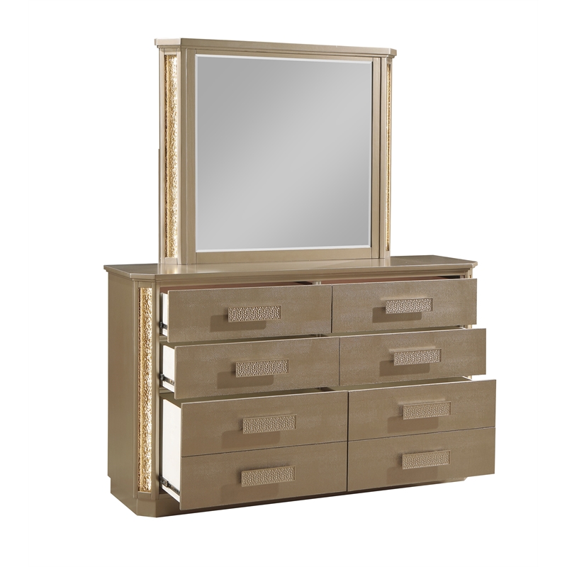 Pemberly Row Modern 4Pc Queen Bedroom Set made with Wood in Gold Finish