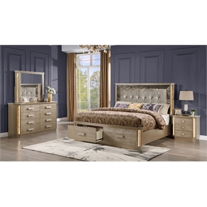 Pemberly Row Modern 4Pc Queen Bedroom Set made with Wood in Gold Finish