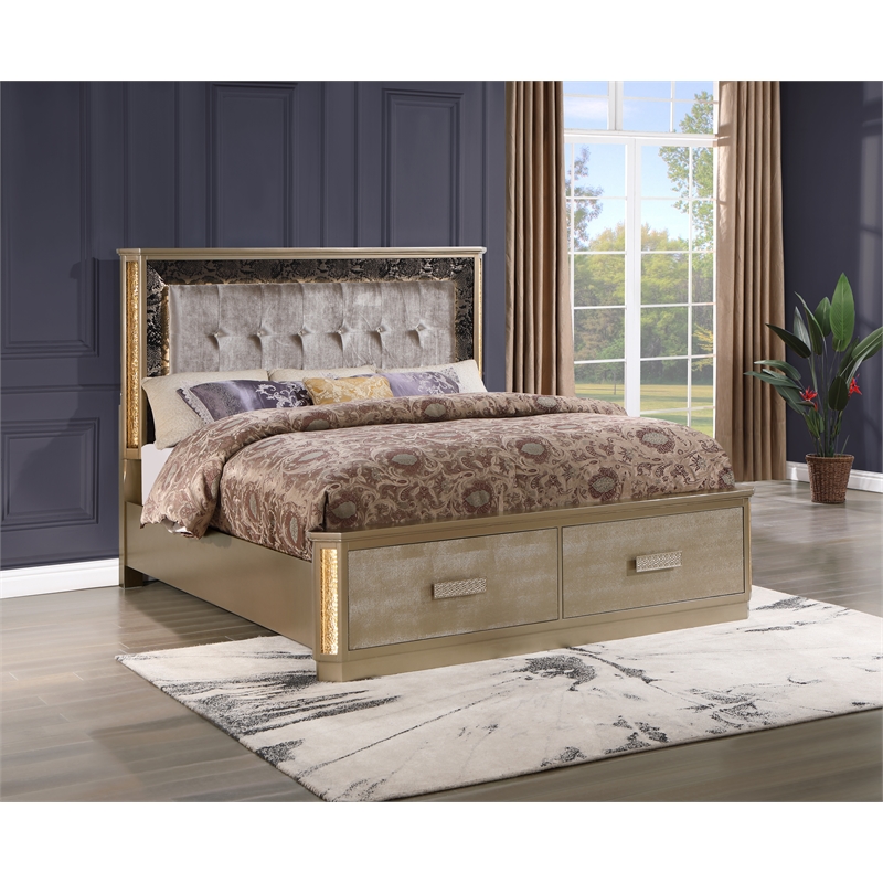 Pemberly Row Modern 4Pc Queen Bedroom Set made with Wood in Gold Finish