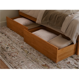 Pemberly Row Queen/King/Twin XL Urban Solid Wood Bed Drawers in Light Toffee