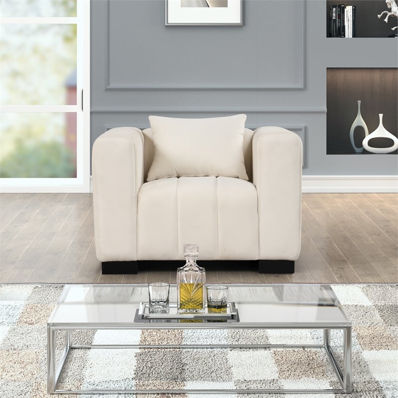 Pemberly Row 3-PC Living Room Furniture Velvet Sofa+Loveseat+Armchair Set-Beige
