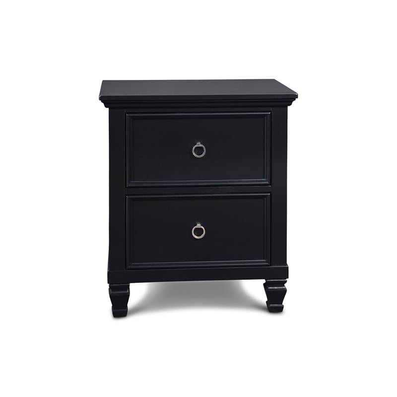 Pemberly Row Contemporary Solid Wood 2-Drawer Nightstand in Black