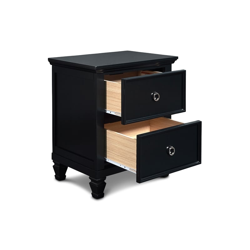 Pemberly Row Contemporary Solid Wood 2-Drawer Nightstand in Black