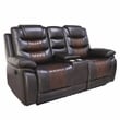 Pemberly Row Leather Console Loveseat with Power Footrest in Brown