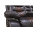 Pemberly Row Leather Console Loveseat with Power Footrest in Brown
