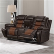 Pemberly Row Leather Console Loveseat with Power Footrest in Brown