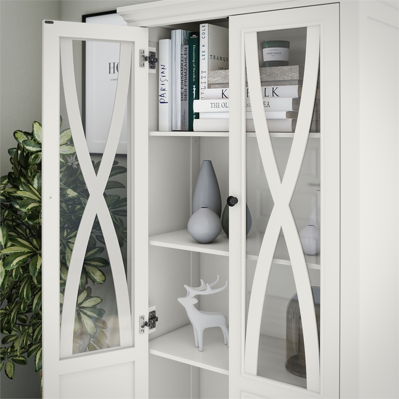 Pemberly Row Modern Tall Accent Cabinet with Glass Doors in White