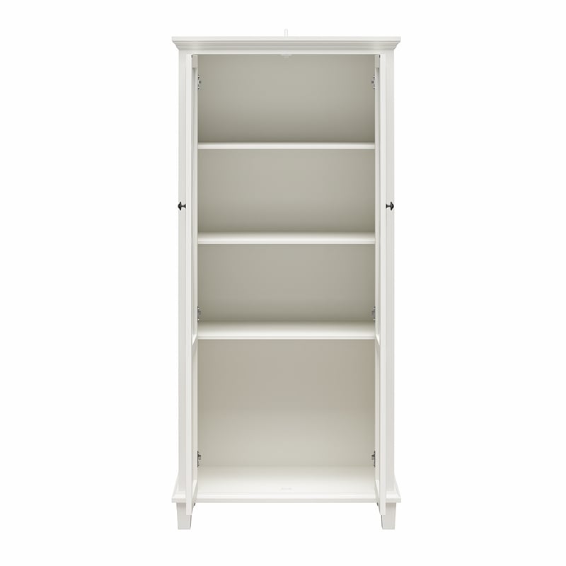 Pemberly Row Modern Tall Accent Cabinet with Glass Doors in White