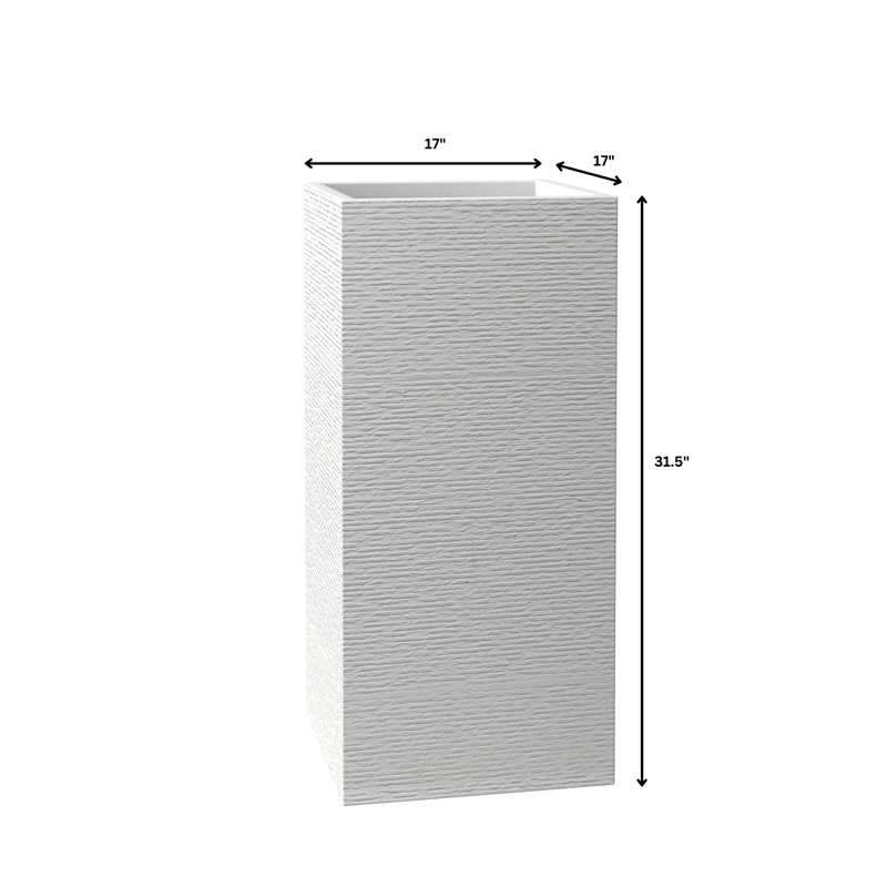 Pemberly Row Fiberstone and MGO Clay Tall Square Planter White 31