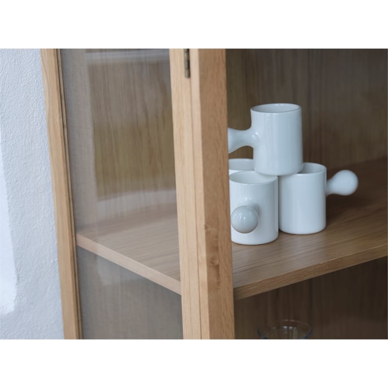 Pemberly Row Modern 75-inch High Glass Panel Cabinet - Natural Oak