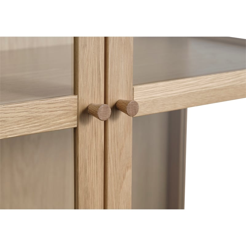 Pemberly Row Modern 75-inch High Glass Panel Cabinet - Natural Oak