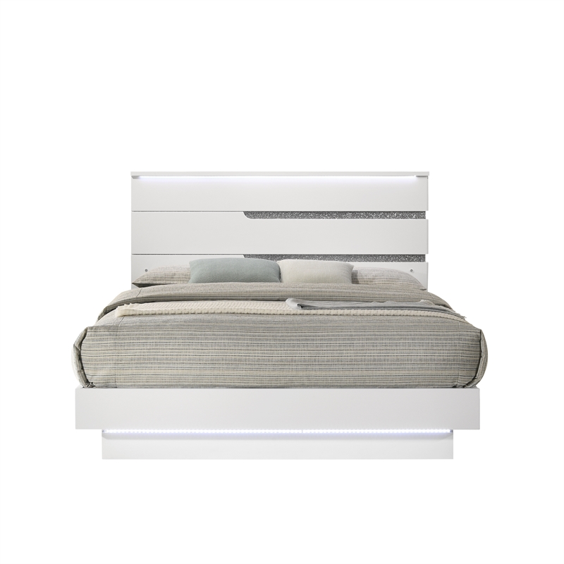 Pemberley Row Solid Wood White Bed Glitz and Glam Queen Platform Style 63.74