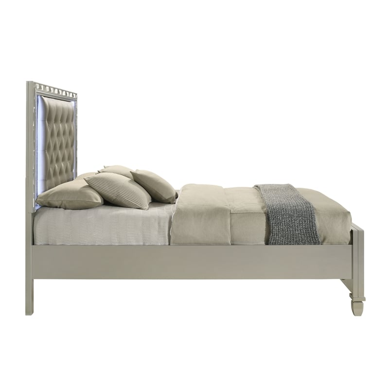 Pemberly Row Contemporary Solid Wood Queen Bed in Platinum Silver