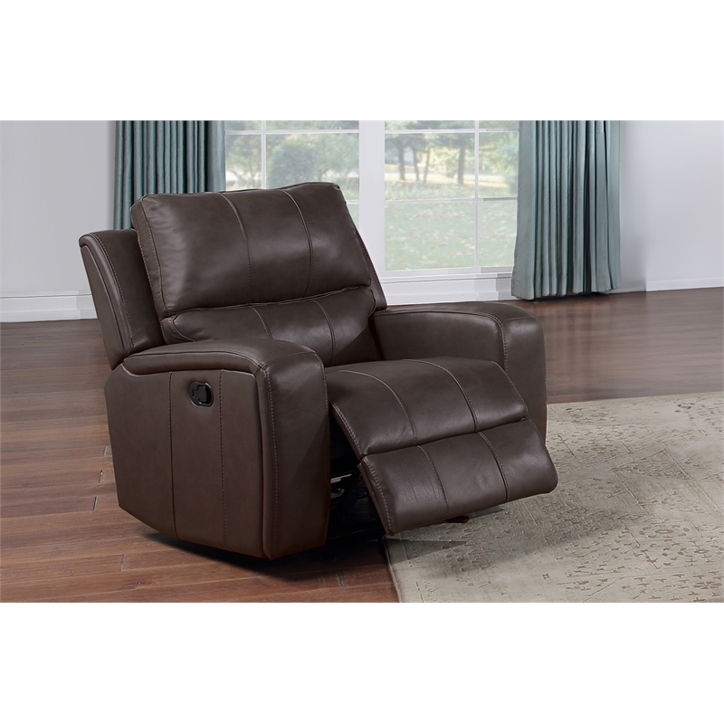 Pemberly Row Modern Leather Upholstered Glider Recliner in Brown
