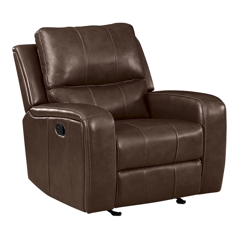 Pemberly Row Modern Leather Upholstered Glider Recliner in Brown
