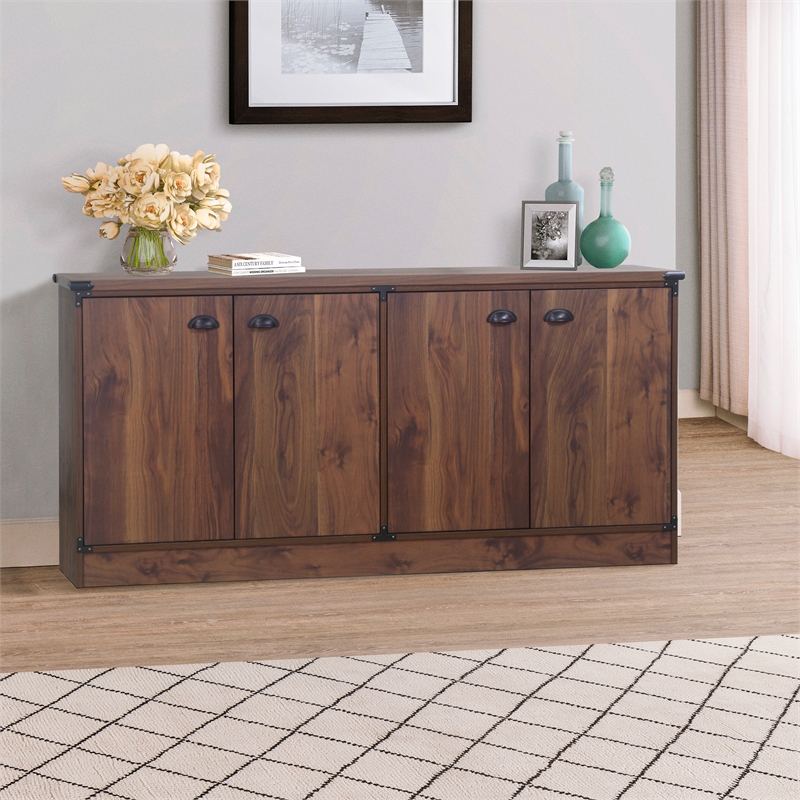 Pemberly Row Engineered Wood Contemporary Credenza File Cabinet in Dark Walnut